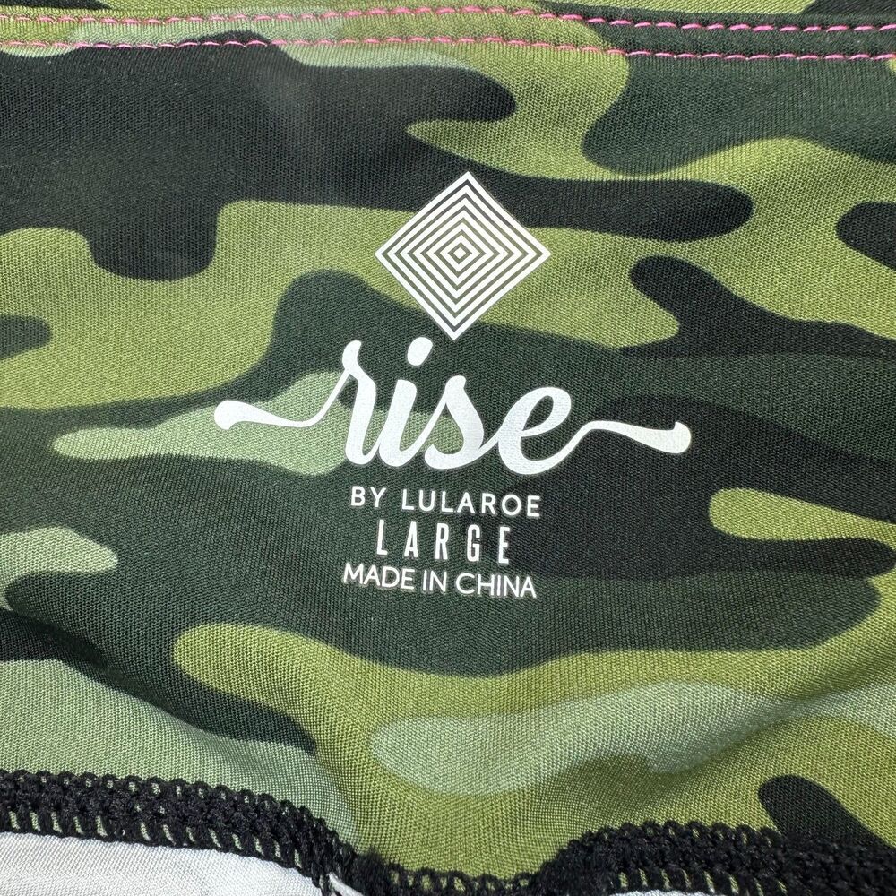 NWT Rise by LuLaRoe Women's Large Camo 7/8 Leggings Hot Pink Stripe High Waist - Picture 2 of 12